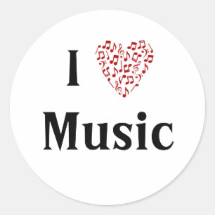 Ich liebe Musik Rotes Herz der Noten Runder Aufkleber