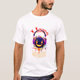 Ich liebe Musik Smiley Kopfhörer DJ-Vibe weiß T-Shirt