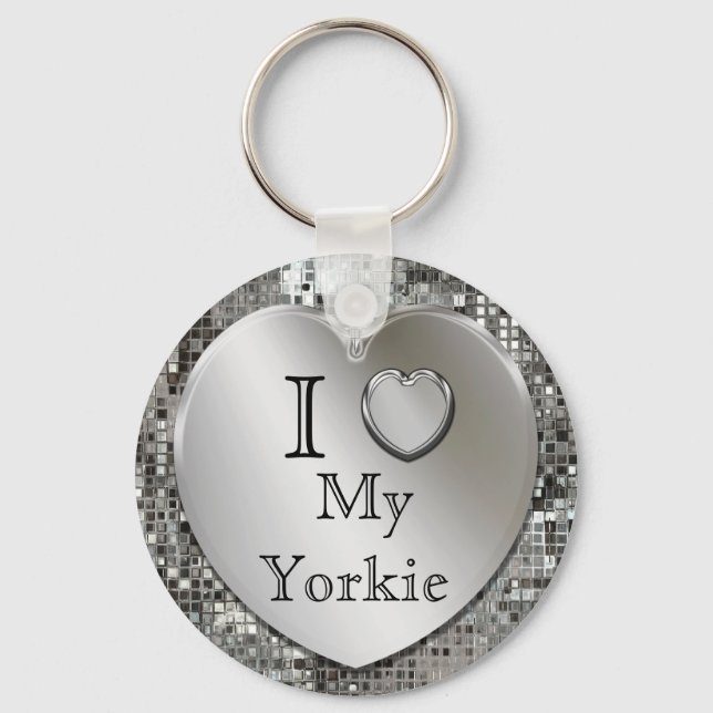 Ich Liebe My Yorkie Heart Keychain Schlüsselanhänger (Vorderseite)