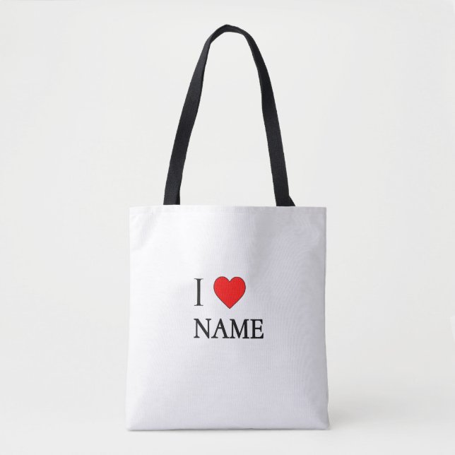 Ich liebe Name (anpassbar) Tasche (Vorderseite)
