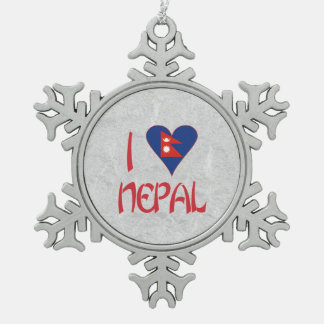Ich liebe Nepal Schneeflocken Zinn-Ornament