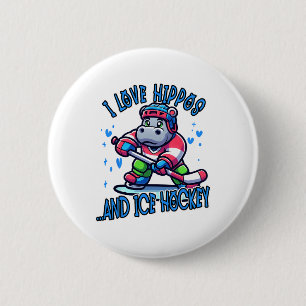 Ich liebe Nilpferde und Eishockey Lustiges Eishock Button