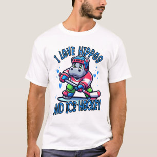Ich liebe Nilpferde und Eishockey Lustiges Eishock T-Shirt