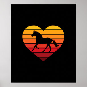 Ich liebe Pferde Retro Herz Poster