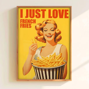 Ich liebe Pommes Frites Druck Lustige Küche Wandku Poster