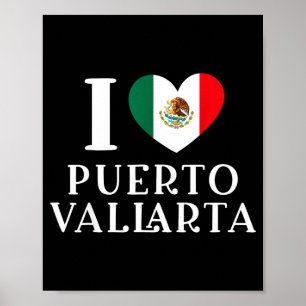 Ich liebe Puerto Vallarta Herz Mexiko-Flagge Poster