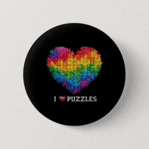Ich liebe Puzzles Jigsaw Puzzle Herz Regenbogen fü Button