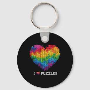 Ich liebe Puzzles Jigsaw Puzzle Herz Regenbogen fü Schlüsselanhänger