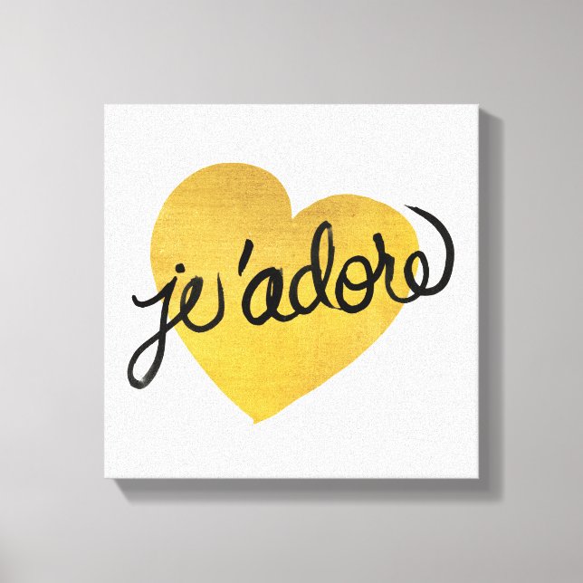 Ich liebe Quote Black & Gold Heart Leinwanddruck (Vorderseite)