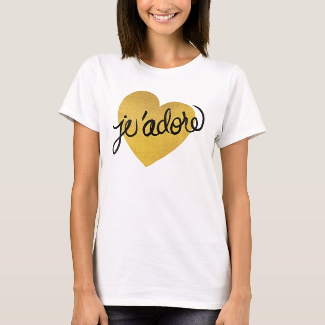 Ich liebe Quote Black & Gold Heart T-Shirt (Vorderseite)