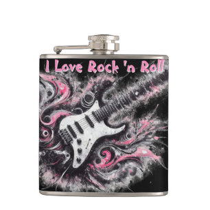 Ich liebe Rock N Roll E-Gitarre Personalisiert Flachmann