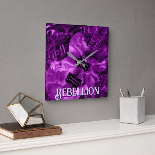 Ich liebe Rock 'N Roll E-Gitarre Personalisiert Quadratische Wanduhr