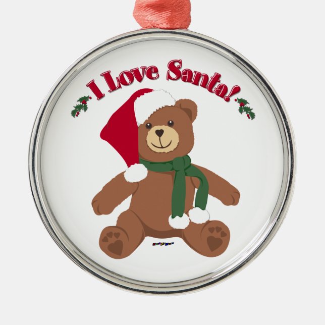 Ich Liebe Santa! Christmas Teddy Bear Ornament Aus Metall (Vorne)