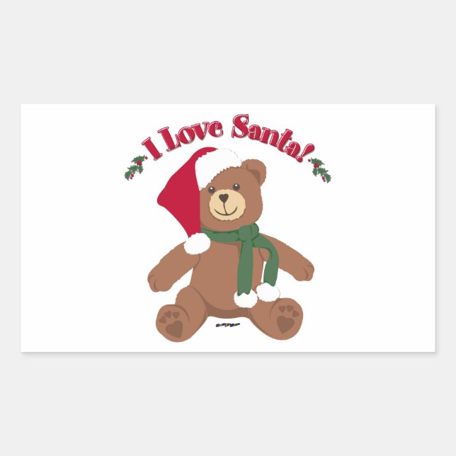 Ich Liebe Santa! Christmas Teddy Bear Rechteckiger Aufkleber (Vorderseite)