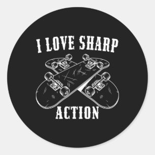 Ich liebe scharfe Action Skateboarding Liebhaber S Runder Aufkleber