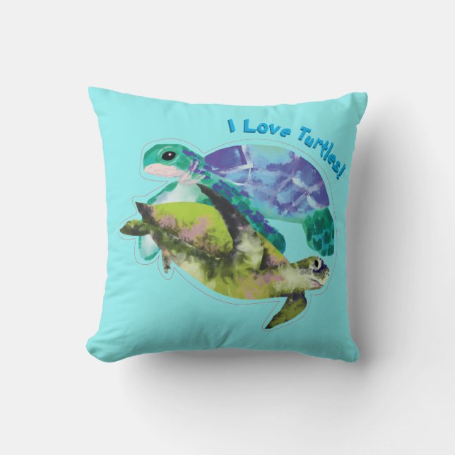 Ich Liebe Schildkröten mit zwei Schildkröten Kissen (Vorderseite)