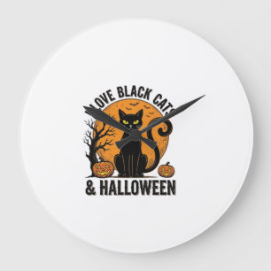 Ich liebe schwarze Katzen Halloween Vintage-Shirt- Große Wanduhr