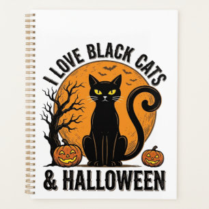Ich liebe schwarze Katzen Halloween Vintage-Shirt- Planer