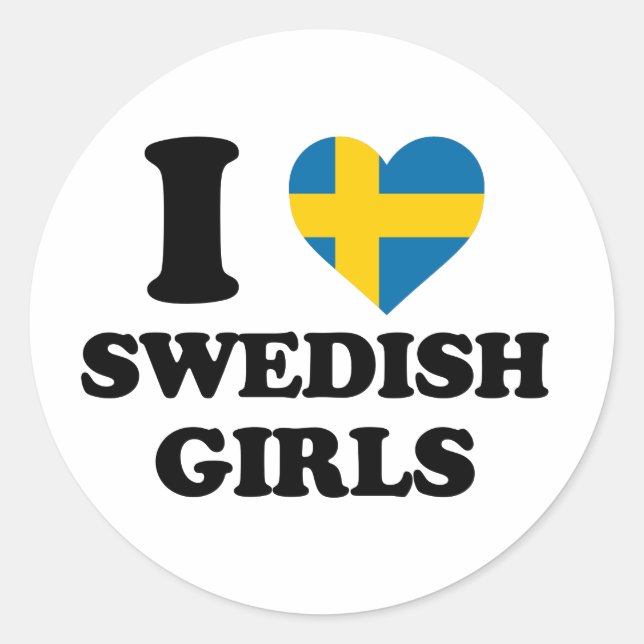 Ich Liebe Schwedische Mädchen Runder Aufkleber (Vorderseite)