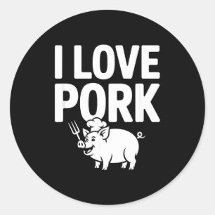Ich liebe Schweine-Chef-Schwein-BBQ-Gabel Runder Aufkleber