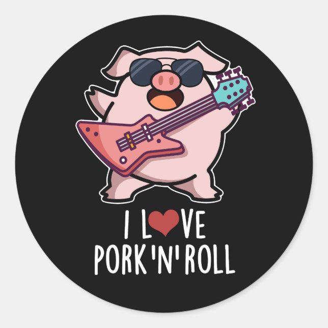 Ich Liebe Schweinefleisch und Roll Funny Music Pig Runder Aufkleber (Vorderseite)