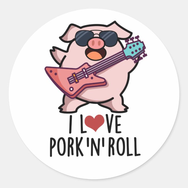 Ich Liebe Schweinefleisch und Roll Funny Music Pig Runder Aufkleber (Vorderseite)