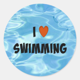 Ich Liebe schwimmen - das einladende blaue Wasser, Runder Aufkleber