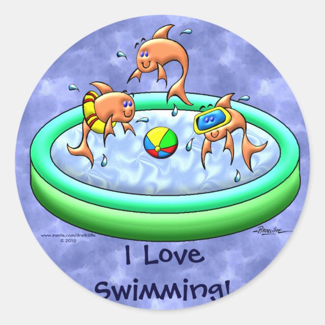 Ich Liebe schwimmen! Runder Aufkleber (Vorderseite)