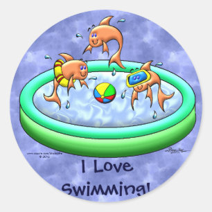 Ich Liebe schwimmen! Runder Aufkleber