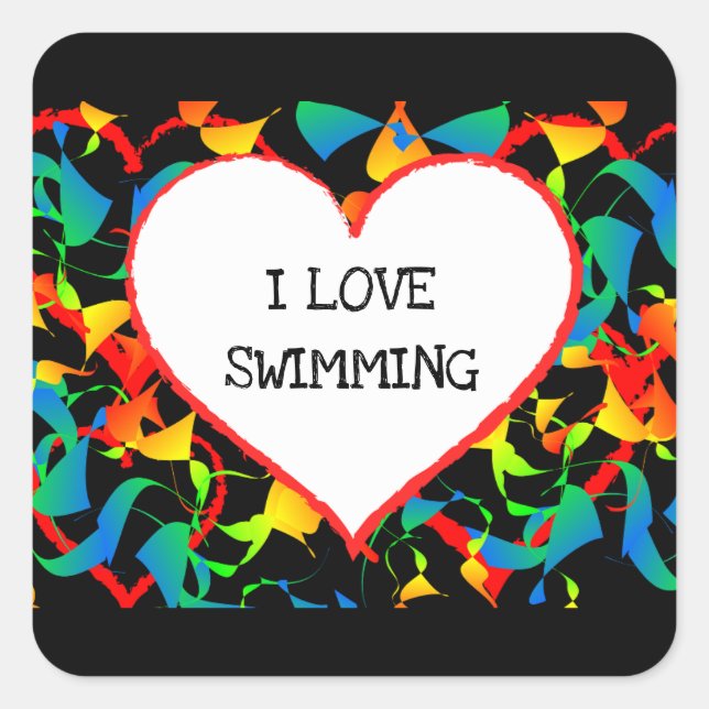 Ich Liebe Schwimmen Sport bearbeitbar Moderne Abst Quadratischer Aufkleber (Vorderseite)