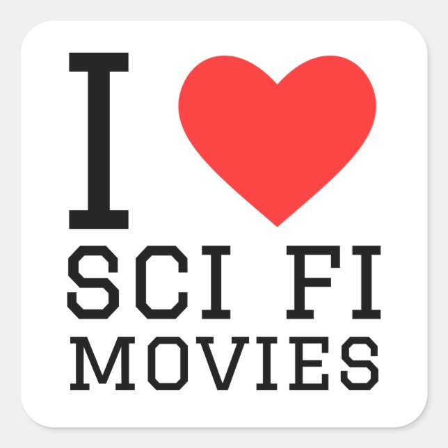 Ich Liebe Science-Fiction-Filme Quadratischer Aufkleber (Vorderseite)