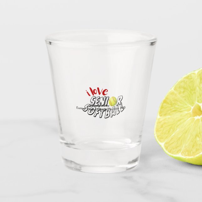 Ich liebe Senior-Softball-Shotglas Schnapsglas (Vorderseite)