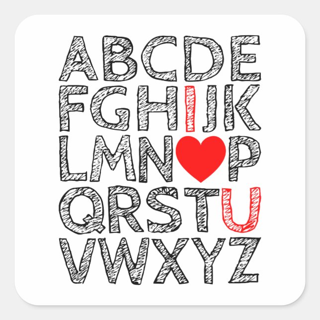 Ich Liebe Sie Alphabet Buchstaben Chalk texturiert Quadratischer Aufkleber (Vorderseite)
