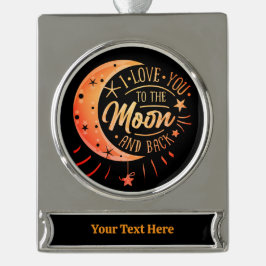 Ich Liebe Sie auf den Mond zurück Schwarz Moderne Banner-Ornament Silber