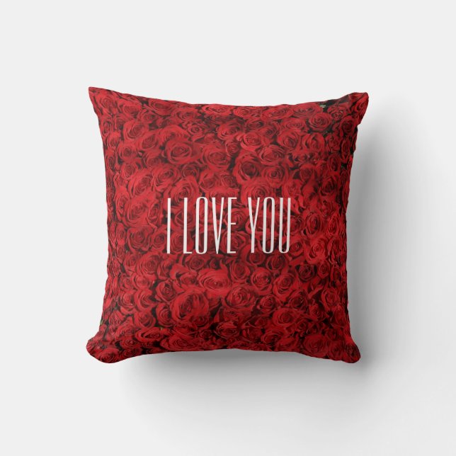 Ich Liebe Sie auf einem Bed of Rose Design Kissen (Vorderseite)