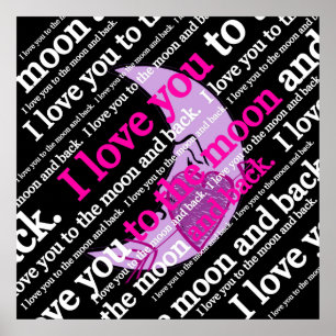 Ich Liebe Sie auf Mond und Rückseite Typografie Poster