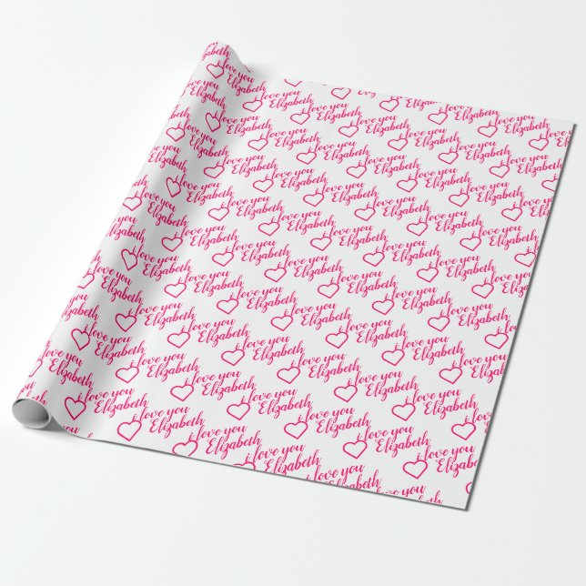 Ich Liebe, Sie benennen Pink Heart Pattern Typogra Geschenkpapier (Ungerollt)