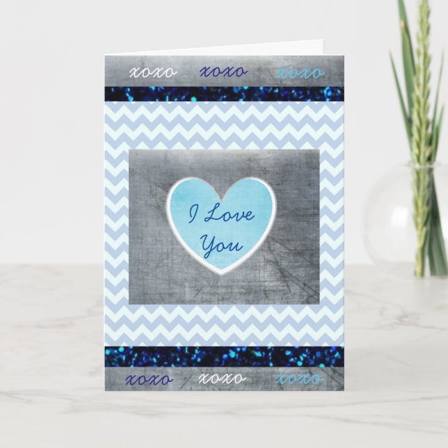 'Ich Liebe Sie" blau und graue männliche Karte (Vorderseite)
