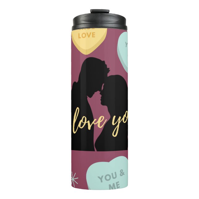 Ich Liebe Sie Candy Hearts Couple Thermosbecher (Vorderseite)