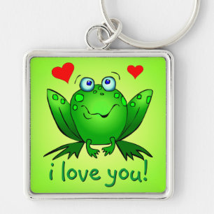 Ich Liebe Sie Cartoon Frog Hört Niedliches Lächeln Schlüsselanhänger