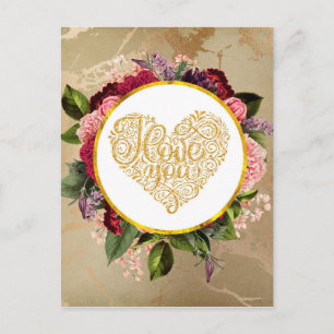 Ich Liebe Sie Extravagant Golden Verziert Herzens Postkarte