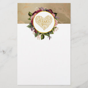 Ich Liebe Sie Extravagantes Goldenes Herz mit Blum Briefpapier