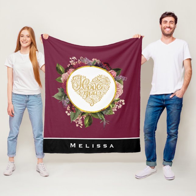 Ich Liebe Sie Extravagantes Goldenes Herz mit Blum Fleecedecke (Beispiel)