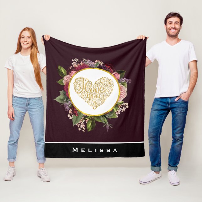 Ich Liebe Sie Extravagantes Goldenes Herz mit Blum Fleecedecke (Beispiel)
