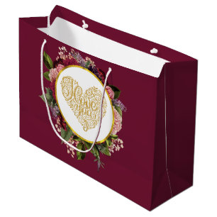 Ich Liebe Sie Extravagantes Goldenes Herz mit Blum Große Geschenktüte