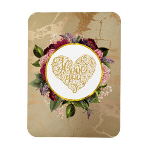 Ich Liebe Sie Extravagantes Goldenes Herz mit Blum Magnet