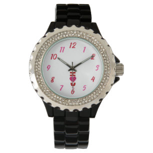 Ich Liebe Sie Frauen Kristall Black Enamel Watch Armbanduhr