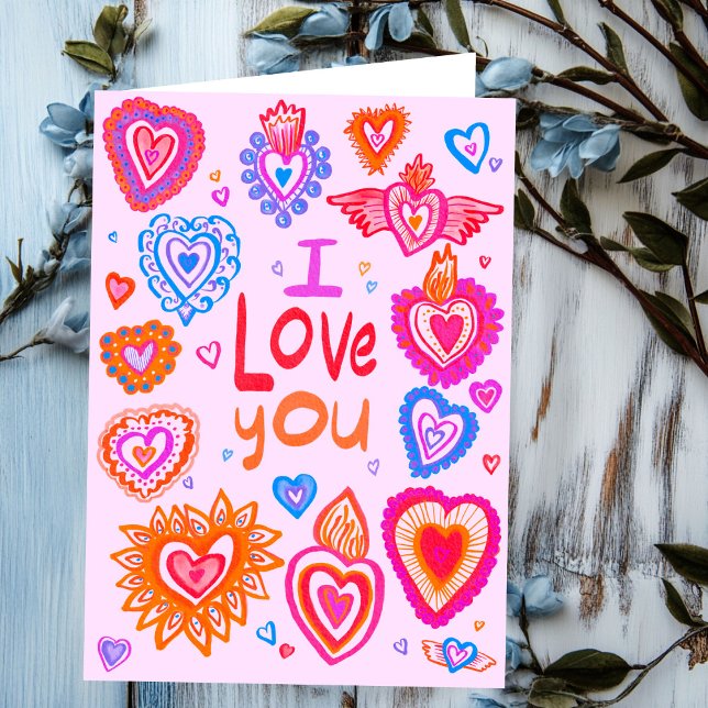 Ich LIEBE, SIE freuen sich Valentine Bright Whimsi Karte (I LOVE YOU Happy Valentine Bright Whimsical Hearts Card
)