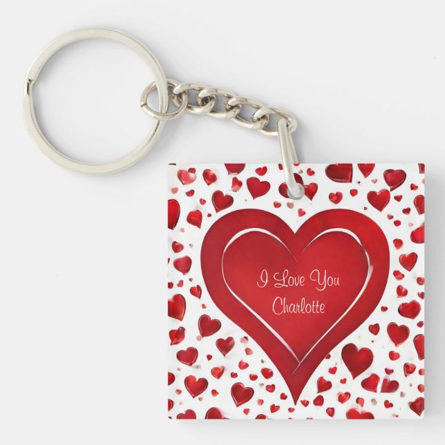 Ich Liebe Sie | Heiraten Sie mir Rotes Herz Valent Schlüsselanhänger (Vorderseite)