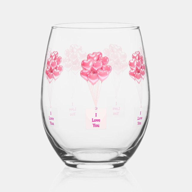 Ich Liebe, Sie hören Balloons Stemless Weine Glas (Vorderseite)